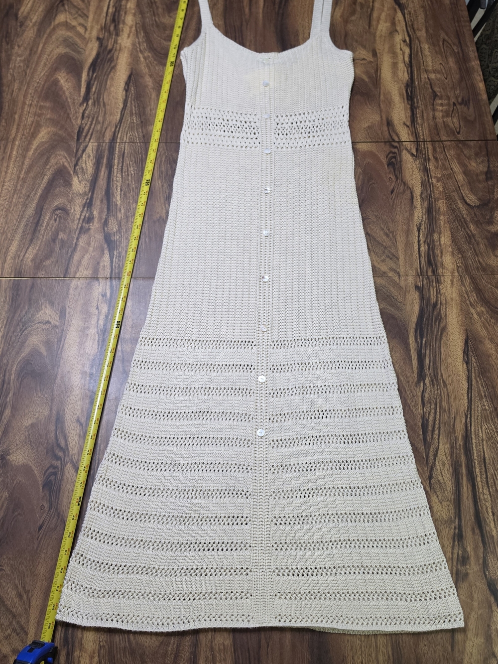 Emory Park Crochet Knit Maxi Dress L Cream Button Front Boho NWT